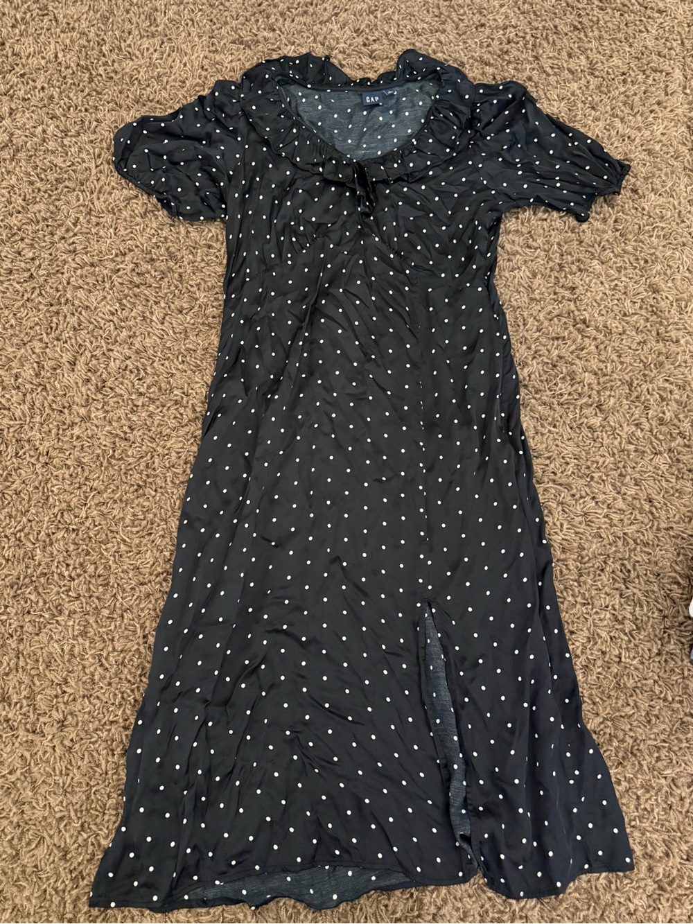 GAP Black Midi Dress with White Polka Dots